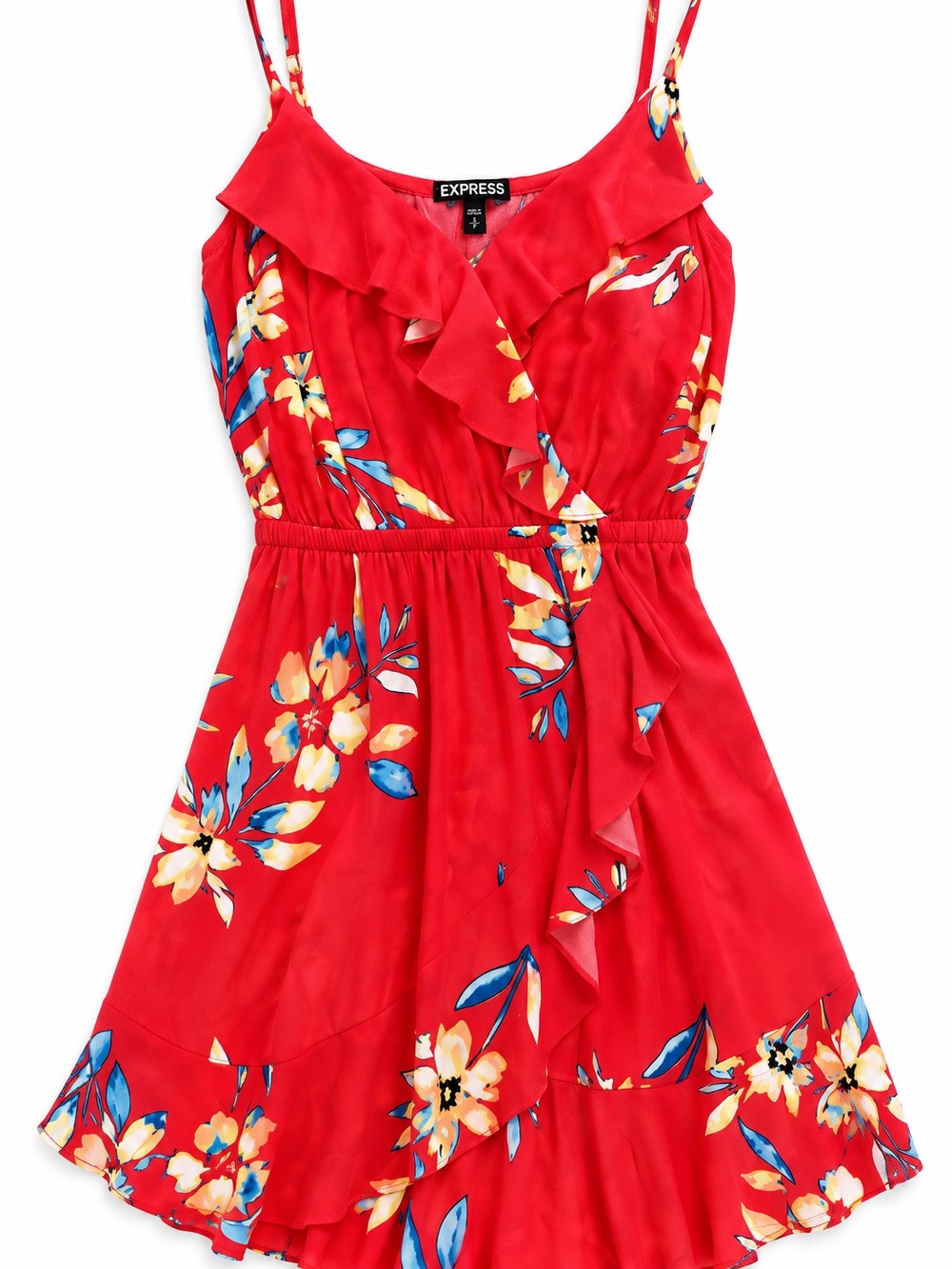 Express Red Floral Ruffle Fit & Flare Sundress Size Small